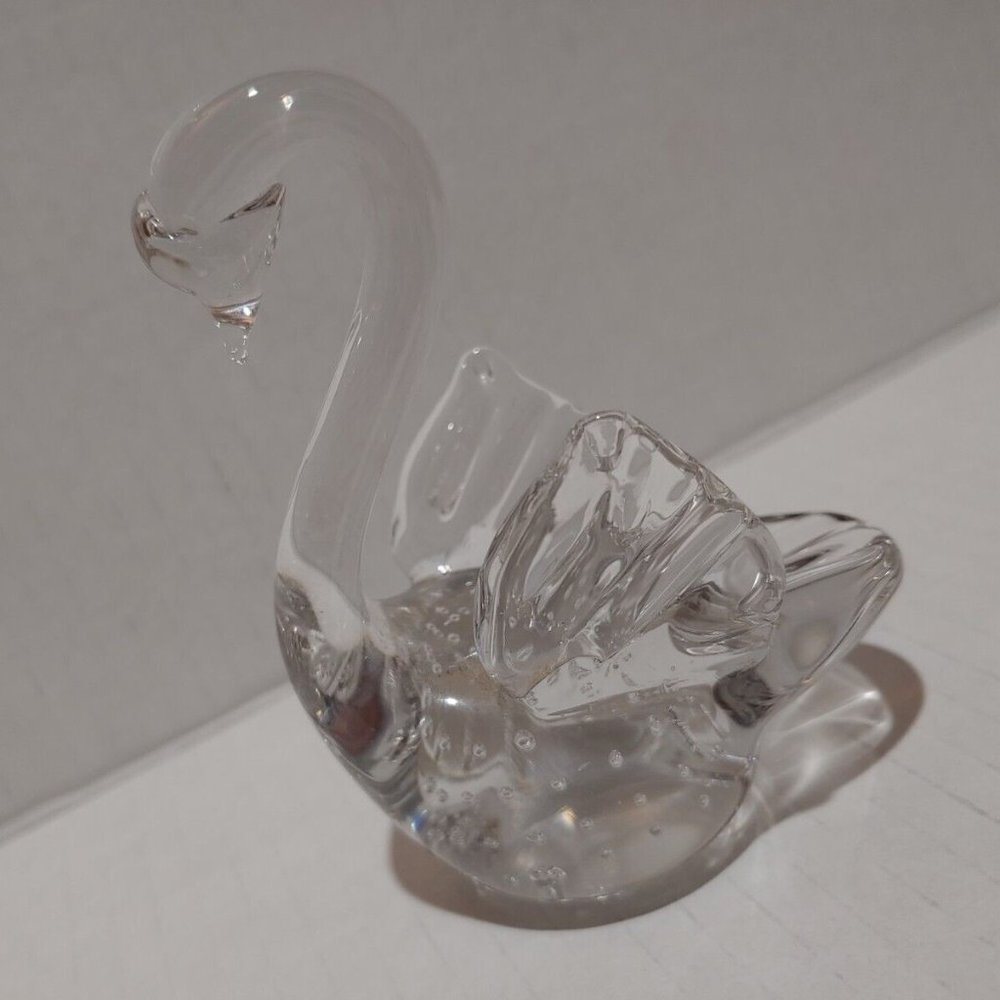 Crystal LARGE SWAN 4" Beautiful Bubble Glass Bird Nature Figurine Statue